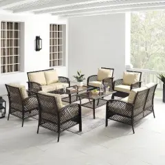 Tribeca 8pc Outdoor Wicker Conversation Set - Sand/Brown - Crosley