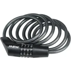 MSW CLK-110 Combination Cable Lock 10mm x 6' Black Tool-Free Plastic Coated