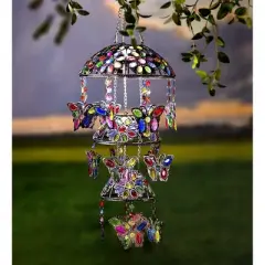 Wind & Weather Three-Tiered Solar Jeweled Lighted Butterfly Mobile