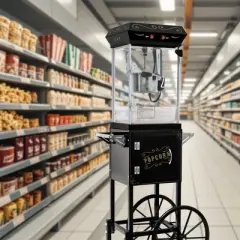 KWPZQEB Popcorn Machine with Cart, Stainless Steel Maker Machine with 2-Switch Design, 8/6 Oz Kettle Makes Up to 32/24 Cups, Events, Home Theater