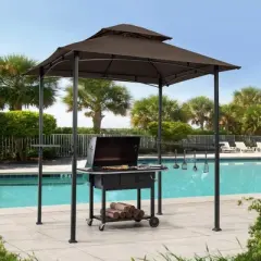 ORRD 8x5ft Outdoor Grill Gazebo - Double-Tier Canopy w/Steel Frame & Bar Counters, Brown