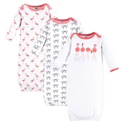 Yoga Sprout Baby Girl Cotton Long-Sleeve Gowns 3pk, Flamingo