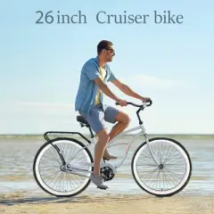 NAYSAYE Bicycle Single Speed 26 Inch Beach Cruiser Bike Steel Frame for Women for Relaxed Rides, Silver and Gray, 69.29"*25.98"*39.37"