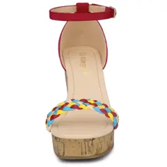 Allegra K Women's Platform Contrast Ankle Strap Wedges Heel Sandals