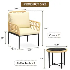 3-Piece Bistro Patio Set, All-Weather Wicker Conversation Set with Cushions & Coffee Table for Garden, Balcony, Deck, or Poolside &uml;C Beige