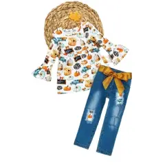 Girls Get Pumped Patched Jeans Set - Mia Belle Girls