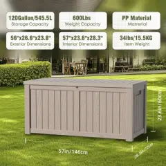 Kumasinova 120 Gal Oversized Storage Deck Box for Outdoor Use,All Weather PP Resin,Garden Seat Storage Box,Waterproof,Seats 2 People