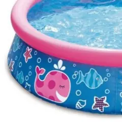 Summer Waves P1000515B167 Quick Set 5ft x 15in Round Inflatable Ring Backyard Kids Toddler Kiddie Swimming Splash Wading Pool, Pink Whale Print