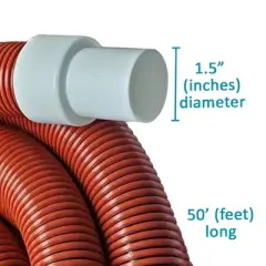Puri Tech 1.5 Inch Diameter x 50 Feet Long Heavy Duty Commercial Grade Vacuum Hose for In-Ground Swimming Pools with UV and Chemical Protection