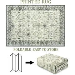 Acekool Washable Vintage Area Rug 6x9 Ultra Soft Faux Wool Non Slip Low Pile Oriental Floral Carpet for Living Room Bedroom Nursery Green