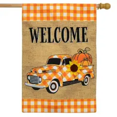 Checkered Fall Truck Burlap House Flag 40" x 28" Briarwood Lane