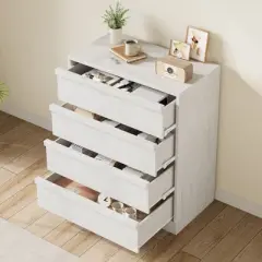 Garvee 4 Drawer Dresser for Bedroom, White Nightstand 4 Chest of Drawers with Large Storage, Small Bedside Table for Living Room, Nursery, Entryway