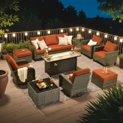 XIZZI Outdoor Rattan Sectional Sofa Set, Modular Patio Lounge Set w/ Swivel Chairs, Side Table & Optional 3-Seat Sofa/Ottomans/Firepit/Coffee Table