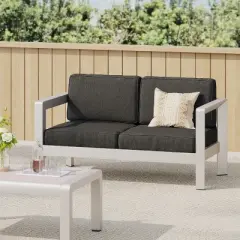 Christopher Knight Home Aviara Outdoor Modern Aluminum Loveseat with Cushions