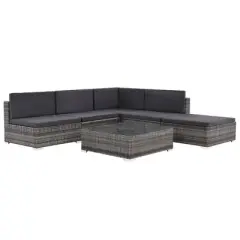 vidaXL Patio Lounge Set - 6-Piece Poly Rattan Gray Sectional Sofa Set with Coffee Table and Ottoman - Comfortable Outdoor Seating with Cushions