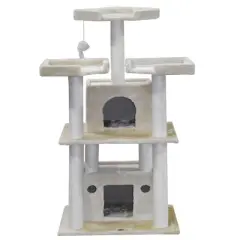 Go Pet Club 51" Beige Cat Tree with Large Houses with Sisal Covered Posts F39 - Beige