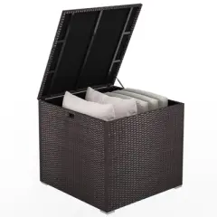 WELLFOR Outdoor PE Rattan Storage Box with Zippered Liner Brown