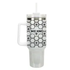Elanze Designs Bee Kind Honeycomb Hive Queen 40 oz. Stainless Steel, Large Water Bottle Coffee Mug, Spill & Leak Resistant, Thermal Travel Tumbler