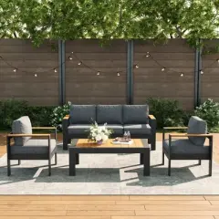 LayinSun 4 Pieces Aluminum Outdoor Patio Furniture Set with Coffee Table, Outside Metal Patio Conversation Sets with Deep Seating and Thick Cushions