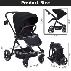 Foldable Baby Stroller, High Landscape Pushchair, Convertible Infant Pram with Reversible Backrest, Storage Basket