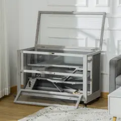 PawHut Hamster Cage with Triple Ladders and Double Huts, Big Small Animal Cage, Wheels, Pull-out Tray