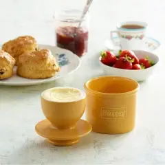 Butter Bell&reg; Crock &ndash; Caf&eacute; Retro Golden Yellow Ceramic Butter Keeper, Glossy Vintage-Style Butter Dish for Spreadable Butter