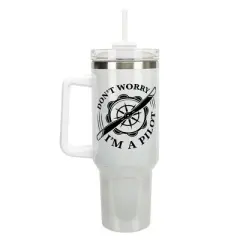Elanze Designs Don�t Worry I'm A Pilot Airplane 40 oz. Stainless Steel, Large Water Bottle Coffee Mug, Spill & Leak Resistant, Thermal Travel Tumbler
