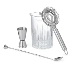 Houdini Cocktail Stir Bar Tool Set: Stainless Steel & Glass Barware, Hand Wash, 4-Piece Set