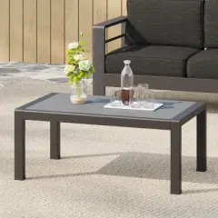 Modern Aluminum Outdoor Coffee Table,Rectangular Patio Coffee Table for Backyard,Weather Resistan Aluminum Coffee Table-Cuddlewood