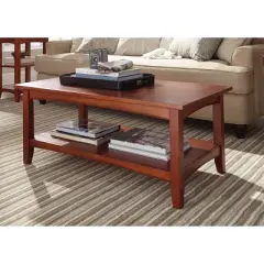 42" Shaker Cottage Wide Coffee Table Cherry - Alaterre Furniture: Hardwood Living Room Furniture with Fixed Shelf