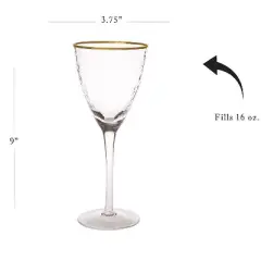 Classic Touch Set Of 6 Water Glasses With Simple Gold Design - 16 oz
