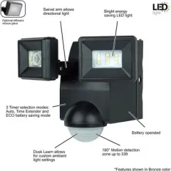 IQ America Motion Security Flood Light - 700 Lumen, 35ft Range, 180&deg; Detection, Exit Detection, Battery Powered, Bronze