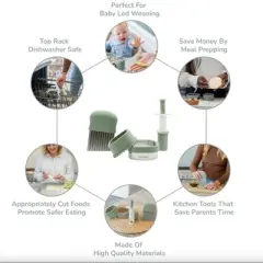 WeeSprout Baby Led Weaning Kitchen Tool Set, Includes Crinkle Cutter, Grape Cutter & Sandwich Cutter, Matte Green