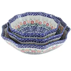 Blue Rose Polish Pottery M1000 Manufaktura Serving Bowl Set