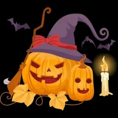 Junior's Design By Humans Halloween Witch Pumpkins With Bats By VectorVillain T-Shirt