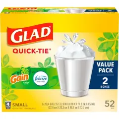 Glad Small Quick Tie Trash Bags - Gain Original - 4gal/52ct