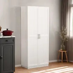 VANIRROR White Kitchen Pantry Cabinet, Freestanding Storage with Doors & Adjustable Shelves, Buffet Cupboard, Sideboard for Living Room, Dining Room