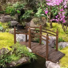 Outsunny 7.5' Wooden Arch Garden Bridge, Safety Rails for Backyard Ponds, Creeks, Streams