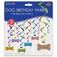 Beistle Dog Birthday Whirls, 15"-22", (24/Pkg) Multicolored