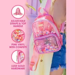 Packed Party Pink Mini Clear Confetti Backpack Women's Small Fashion Shoulder Bag; Great for Ladies at Work, Travel, and the Beach
