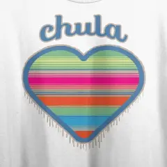 Chula Mexican Woven Heart Sarape Women's White Graphic Crop Tee