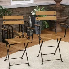 Sunnydaze Indoor/Outdoor Patio or Dining Basic Chestnut Wooden Folding Bistro Arm Chair - Brown