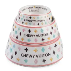 Haute Diggity Dog White Chewy Vuiton Bowl - Large (CASE OF 2) Dishwasher Safe Pet Bowl