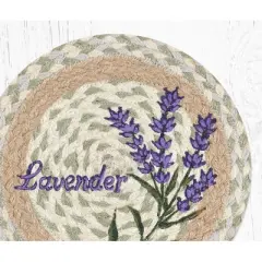 Earth Rugs Round Trivet &ndash; 10"x10" Lavender Printed Braided Jute Mat with Floral Botanical Design in Soft Country Colors