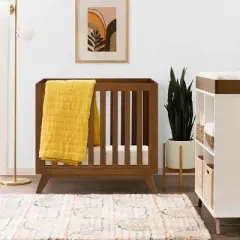 eLite Otto 3-in-1 Convertible Mini Crib with 4" Mattress Walnut