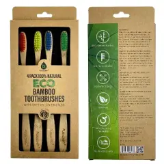 Pursonic Natural Eco-Friendly Bamboo Toothbrushes With Soft Nylon Bristles - 4 pack
