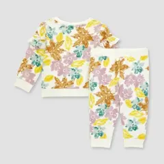Burt's Bees Baby&reg; Girls' Foliage Floral French Terry Top & Pant Set