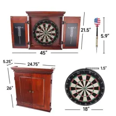 GSE Premium Solid Wood Dartboard Cabinet Set with Sisal/Bristle Dartboard, Dart Scoreboard & 6 Steel Tip Darts