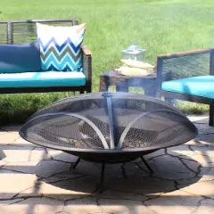 Sunnydaze Outdoor Replacement Steel Fire Pit Bowl with Spark Screen - Black