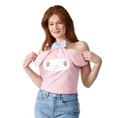 My Melody Character Face With 3D Ears & Bow Sleeveless Pink Women's Tube Top